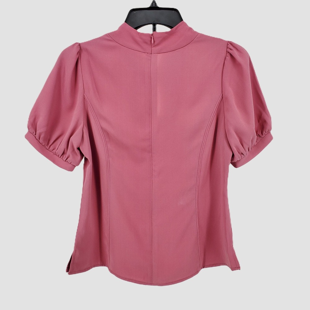 Tulip B Womens Small Rose Pink Puff Sleeve Keyhole Mock Neck Blouse S9JT2502 - Picture 2 of 8